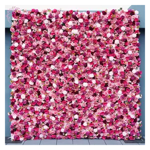 3d 5d dekorasi pernikahan panggung bunga panel latar belakang merah mawar Pagi sutra buatan Dekorasi bunga dinding