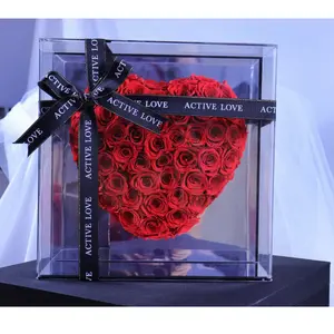 2023 उपहार सेट वैलेंटाइन्स गुलाब का फूल एक्रिलिक बॉक्स अनन्त में संरक्षित गुलाब दिल के आकार बॉक्स 2023 उपहार सेट वैलेन्टिन