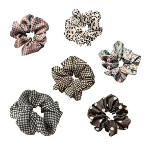 BSCI Audited Factory Lirong hair circle retro leopard print plaid colon circle simple elegant hair band tie for women