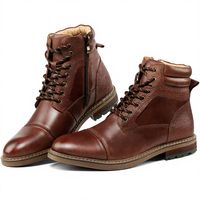 Nouvelles bottes mi-mollet en cuir véritable pour hommes, décontractées, antidérapantes et chaudes pour l'automne et l'hiver