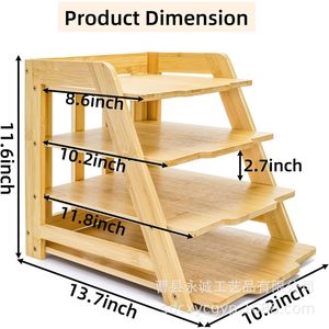 Bamboo Wood 3 Tier <b>File</b> <b>Storage</b> Rack Office Desktop Organizer For Documents And Supplies - Product Image 2