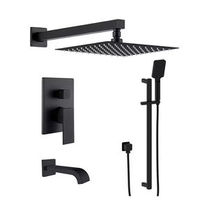 Siyah gizli duş sistemi yağmur şelale banyo gömülü duş musluk Set küvet emzik ile - Product Image 1