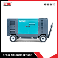 Compresseur d'air industriel portable diesel à double vis refroidi par eau CFAIR, garantie 1 an, moteur 21 bars, caisson en bois, silencieux, refroidisseur intermédiaire
