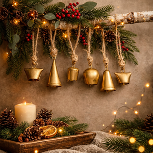 Guirnalda de Campanas Navideñas Rústicas con Colgadores de Cuerda, Campanas Metálicas Hechas a Mano, Decoración Navideña para Colgar en la Pared Interior - Product Image 6