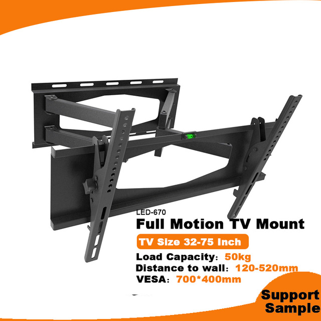 Factory Direct Sale LED-670 Full Motion Articulating Swivel Tilt TVs TV Bracket for 32" to 75" TV Wall Mount up to 110lbs