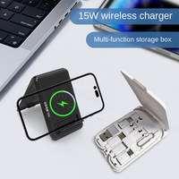 Pengisi Daya Nirkabel Magnetik 6 in 1 dengan Kotak Penyimpanan Kabel Data, Adaptor & Penyangga Ponsel, Aksesori Smartphone Universal Portabel