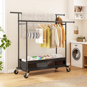 <span class=keywords><strong>Perchero</strong></span> metálico con ruedas, <span class=keywords><strong>perchero</strong></span> doble con barra, organizador de almacenamiento de ropa independiente, <span class=keywords><strong>perchero</strong></span> resistente para prendas. - Product Image 6