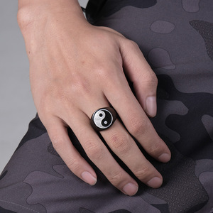 Chinese-style Tai Chi diagram <b>titanium</b> steel men's <b>ring</b>, Taoist yin-yang fish for self-cultivation and tranquility, a souvenir f - Product Image 4