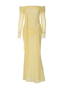 Women's New Fashion Yellow Casual Dress-One Shoulder Slim Long Elegant Maxi Natural Waistline-for Winter Spring Summer Autumn - Product Image 5