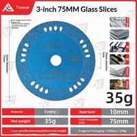 Disque de coupe Tuoyue 75 mm pour meuleuse d'angle, applications carrelage, bois, métal, trou intérieur 10 mm
