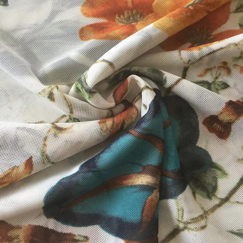 Mềm Mại Và Thoáng Khí Dệt Kim Polyester Lycra Ren Lưới In Vải Cho Ladies Mesh Club Áo