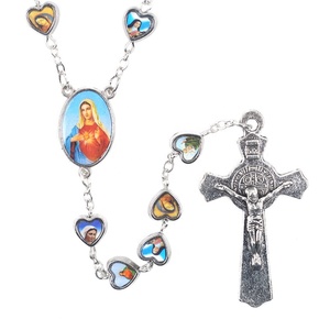 Collana con croce di santi cattolici collana con cuore in metallo vergine maria <span class=keywords><strong>rosario</strong></span> in acciaio inossidabile <span class=keywords><strong>argento</strong></span> - Product Image 3