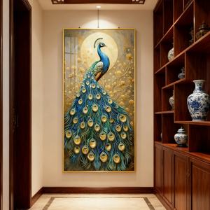 Peinture murale personnalisée d'art indien pour salon, impressions HD, décorations murales paon, décoration d'hôtel, peinture sur porcelaine cristalline LED - Product Image 4
