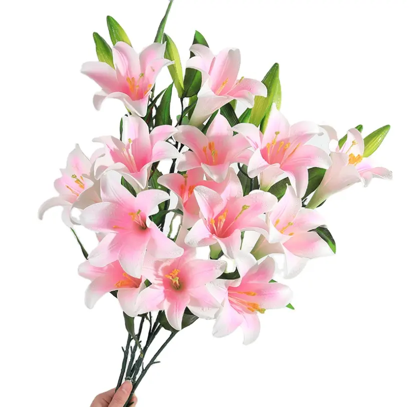 Artificial Tiger Lily Latex Fake Flowers Real Touch Bouquet for Wedding Party Home Office Garden Hotel Decor