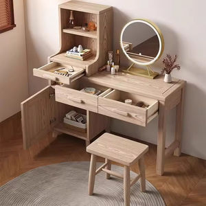 Ensemble de table de toilette multifonctionnelle pour chambre à coucher avec miroir éclairé, table de maquillage durable en bois de frêne, fabriqué en Chine DT87 - Product Image 3