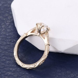 Bague de fiançailles Xinfly Vintage en or 10 carats avec pierre de moissanite ronde créée en laboratoire pour femmes - Product Image 5