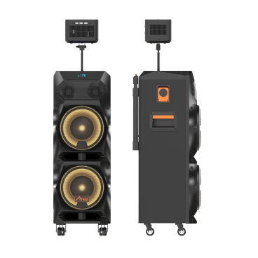 Cinema-Grade Rolling Party 2*8inch Speaker with Built-in Projector with Wireless Mics