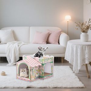 <span class=keywords><strong>Casa</strong></span> <span class=keywords><strong>de</strong></span> Cartón <span class=keywords><strong>de</strong></span> 2 Pisos para Gatos con Rascador para Gatitos Pequeños, Conejos y Animales Pequeños, Regalo <span class=keywords><strong>de</strong></span> Navidad o Cumpleaños - Product Image 4
