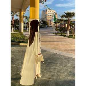 Vestido Abaya Sencillo con Cuello Alto y Lazo Decorativo, Silueta Recta de Satén, Transpirable, Modesto, para Uso Diario - Product Image 3