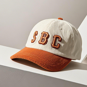 Casquette de camionneur bicolore personnalisée à 5 panneaux en velours côtelé Style Hip Hop Flat Bill Skateboard Snapback Sporty Performance Baseball Hat - Product Image 5