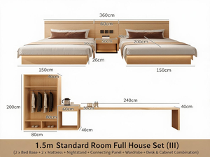 Juego de Muebles de Dormitorio Modernos para Hotel, Casa de Huéspedes o Apartamento, Cama Completa de Madera Contrachapada, Tapizada en Beige, Ecológica, Duradera y Completa - Product Image 4