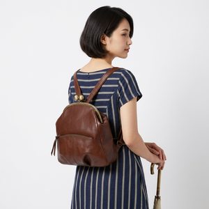 Vintage-Inspired Internal Frame Genuine Leather <b>Backpack</b> with Clasp Closure Shoulder Strap Handmade in Japan Medium Capacity - Product Image 1
