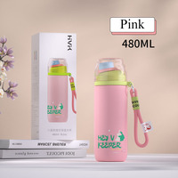 Botol air Baja anti karat 480ML, termos kualitas tinggi dengan sabuk cangkir Pot kecil portabel mulut moncong langsung