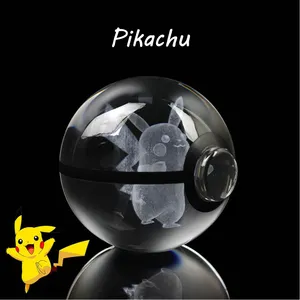 Оптовая продажа, новый дизайн, хрустальный шар покемона K9, пользовательский 3d Pikachu, хрустальный шар, Покемон со светодиодным основанием для украшения дома