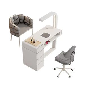 Table de manucure moderne de haute qualité, blanche, avec éclairage LED et collecteur de poussière, dotée de tiroirs de rangement et d'une station de manucure - Product Image 5