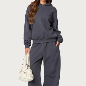2025 New Design Loose Casual Pullover Plain Color Hoodies <b>Sweatpants</b> <b>Set</b> 2 Piece Fleece Custom Print Logo Women Sweatsuit <b>Set</b> - Product Image 1