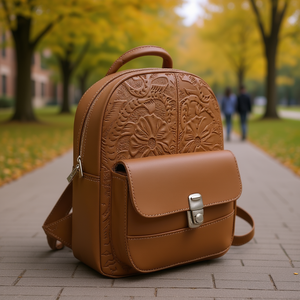 Sac à dos étudiant Fana 5L en cuir véritable, design ciselé, sac à dos unisexe tendance pour adultes - Product Image 2