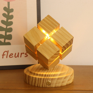 3d <span class=keywords><strong>cubo</strong></span> lampada decorativa Display a Led ricaricabile in legno luce notturna lampada Touch con batteria - Product Image 2