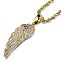 Collar con Colgante de Alas de Ángel, Joyería Hip Hop, Base de Latón, Chapado en Oro, Micro Pavé de Circonia Cúbica, Moderno, para Hombre y Mujer, Venta Caliente de Fábrica