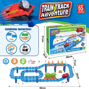 Ensemble de train électrique d'aventure DIY 82 pièces avec son et lumière, locomotive et véhicules pour enfants, jeu de simulation de scène de circulation - Product Image 5