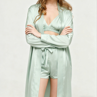 Ensemble de pyjama pour femmes, robe de chambre décontractée en soie, short à bretelles, respirant, été, automne, printemps, motif uni, taille élastique