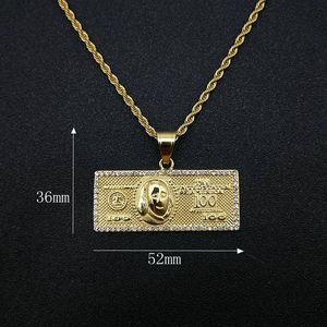Collar con Colgante de Dólar en Acero Inoxidable Chapado en Oro y Diamantes, Diseño de 100 Dólares, Joyería Hip Hop, Regalo - Product Image 3