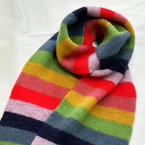 Hiver Filles Boucle Fil Horizontal Stripe Rainbow Colorful Scarf Female Warm Color Blocking Blanket Cashmere Fringed Pompom Scarf - Product Image 1