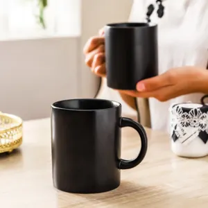 400毫升容量陶瓷大咖啡杯黑色哑光色釉，用于咖啡屋和办公室工作人员个人使用