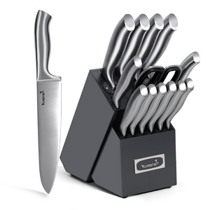 Ensemble de couteaux de cuisine Kuisine en acier inoxydable à haute teneur en carbone, 15 pièces, avec bloc de rangement et aiguiseur intégré, poignées ambidextres - Product Image 1
