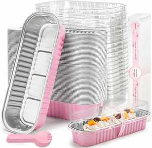 200ml/6.8oz 150ml Mini Loaf Pans with Plastic Lids Rectangular Aluminum <b>Foil</b> Baking Pans PET Recyclable <b>Containers</b> Food Grade - Product Image 1