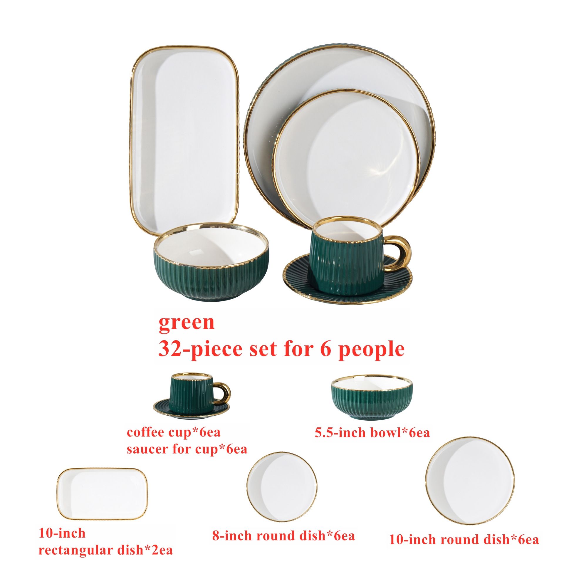 service vert 32 pièces pour 6 personnes