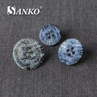 Boutons en coquille à 4 trous écologiques personnalisés SANKO pour vêtements masculins, technique de placage, logo personnalisé