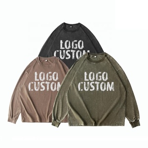 Vintage lavado Dtg impresión diseño gráfico peso pesado algodón personalizado de gran tamaño en blanco lavado ácido hombres camisetas de manga larga Camiseta - Product Image 1