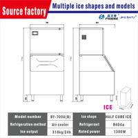 Máquina de Hielo Semi Cuadrada al por Mayor, 200 kg, Gran Capacidad de Almacenamiento, Máquina de Hielo de Cubos Medios de Acero Inoxidable SUS304 para Cocina Comercial