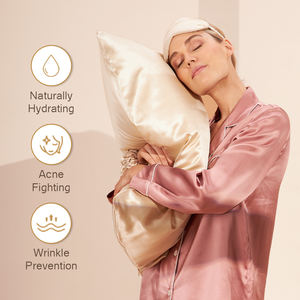 럭셔리 뽕나무 실크 베개 커버 수면 안대 발렌타인 데이 블라인드 세트 3종 실크 베갯잇 실크 스크런치 여성용 - Product Image 2