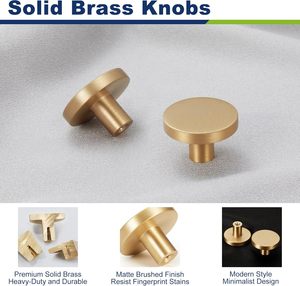 Koppalive Minimalist Gold <strong>Black</strong> Drawer Handle and <strong>Knob</strong> 30mm Round Antique Brushed Solid Brass Cabinet <strong>Knobs</strong> for Furniture - Product Image 2