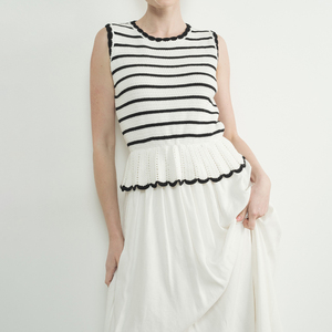 Mùa Hè Thiết Kế Thanh Lịch Tùy Chỉnh Miễn Phí Lấy Mẫu Sọc Mô Hình Không Tay Tops Dệt Dưới Áo Len Váy Phụ Nữ Quần Áo - Product Image 6