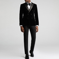 Costumes de mariage noirs à double boutonnage pour hommes, deux pièces d'affaires exquis de haute qualité avec revers d'épissage de la braguette de la fermeture éclair du pantalon