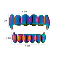 Bijoux dentaires en cuivre électroplaqué multicolore, style hip-hop, à double rangée de dents pointues, tendance transfrontalière Europe-Amérique