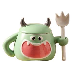 Taza de Cerámica con Diseño de <span class=keywords><strong>Diablillo</strong></span> Pintado a Mano, Linda Taza de Café Creativa con Tapa y Cuchara, Taza para Beber en el Desayuno en Casa - Product Image 5